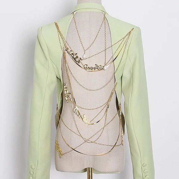Blazer For Women Notched Collar Long Sleeve Backless Sequined chain - Picture 4 of 5